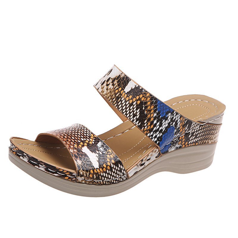 🌹New Leopard Print Leather Wedge Soft Sole Sandals