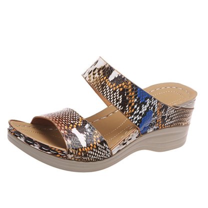 🌹New Leopard Print Leather Wedge Soft Sole Sandals