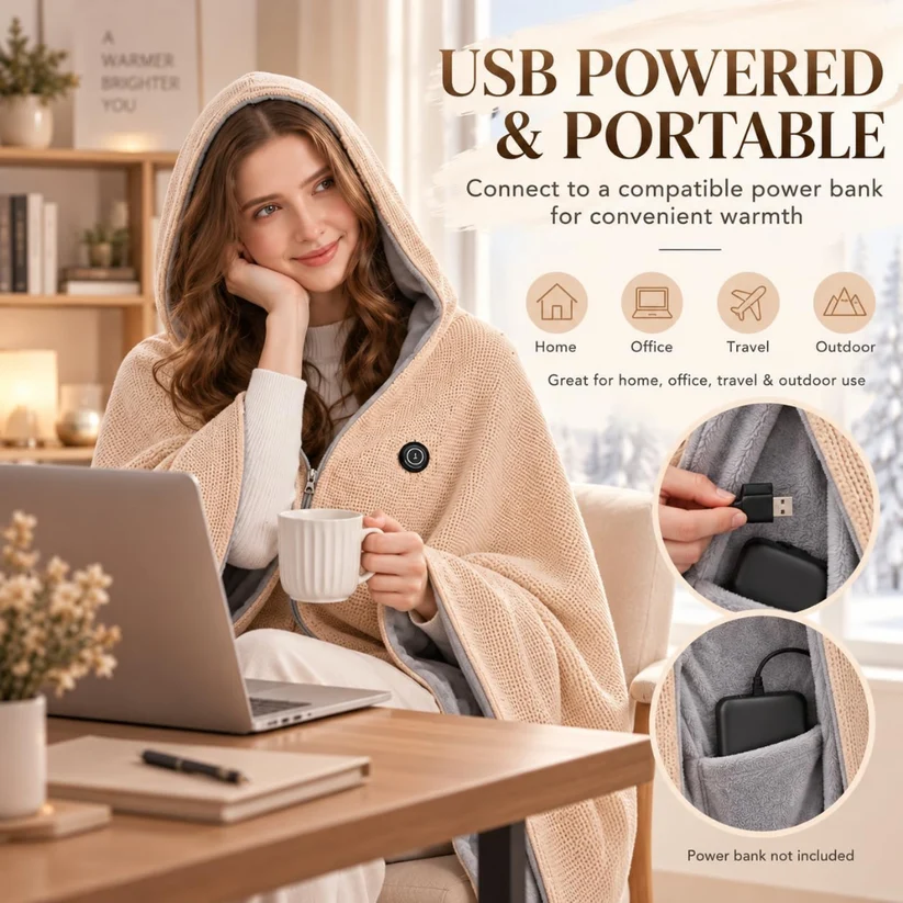 Portable Soft Zipper Electric Heated Blanket Shawl☀️