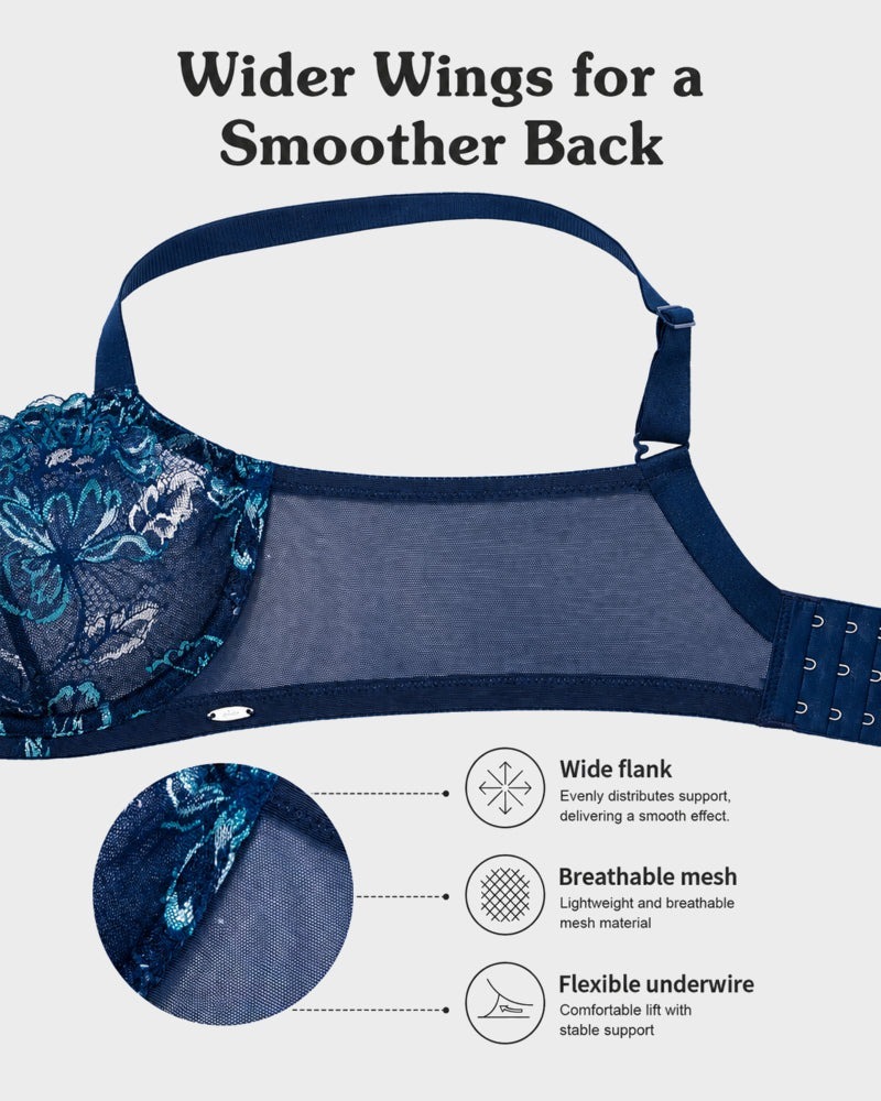 Pay 1 Get 3 - Floral Lace Plus Size Unlined Minimizer Bra