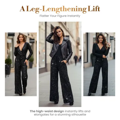 💖LAST DAY SALE 70% OFF🥰Women's Sequin Sparkle Wide Leg Pants with Elastic Waistband