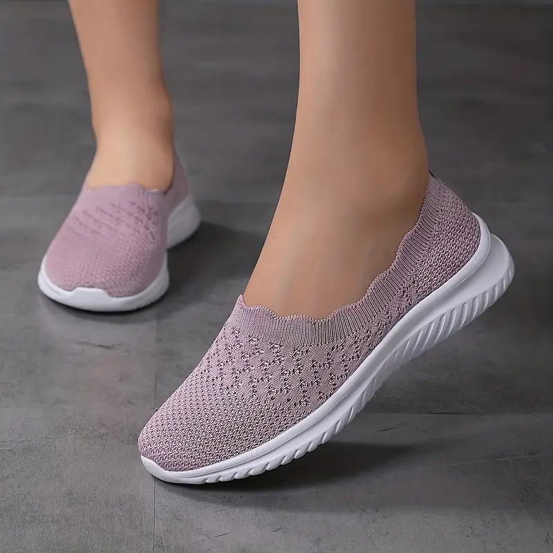 Comfy Solid Color Women's Knit Flat Anti-skid Slip On Casual Walking Shoes