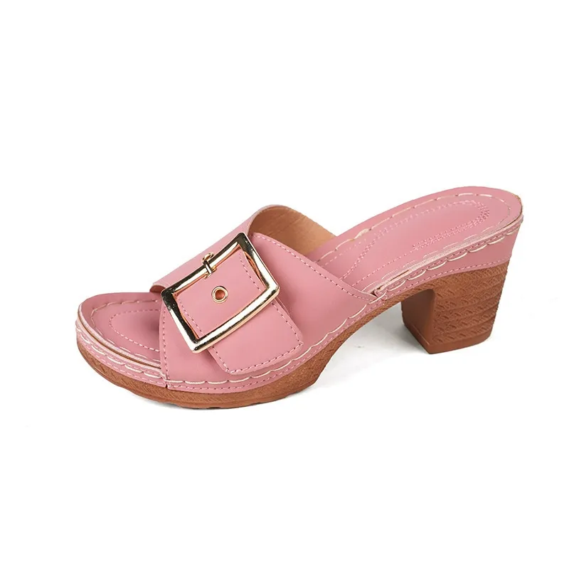 🔥Last Day 60% OFF - Large size mid-heel metal buckle slippers