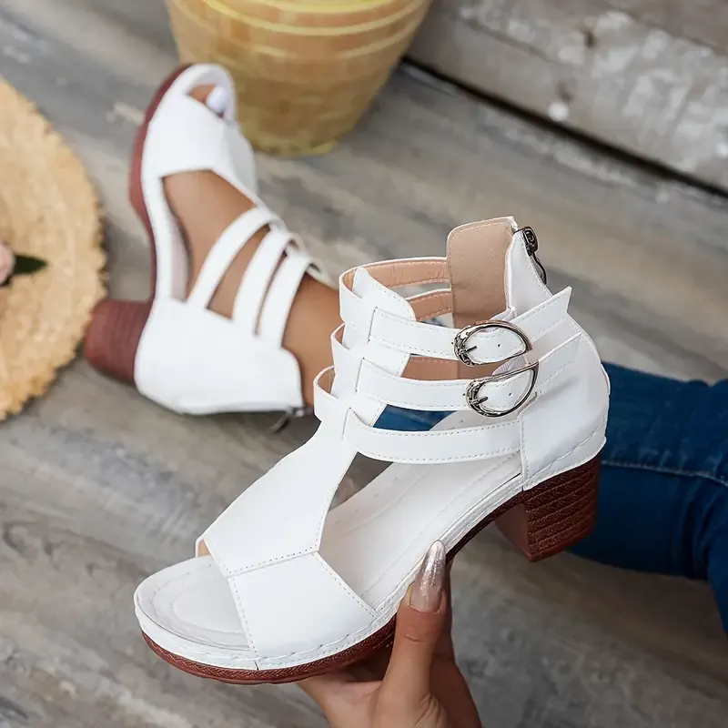 [Comfortable Wedge] Women'S Chunky Heeled Platform Sandals