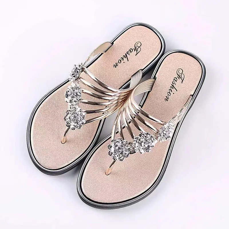 Womens floral flat flip flops