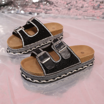 🔥Last Day 70% OFF - Women's Versatile Rhinestone Platform Slippers