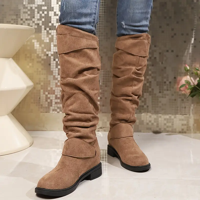 NEW ARRIVAL 50% OFF - Slim-fitting Chunky-heeled Suede Knight Boots