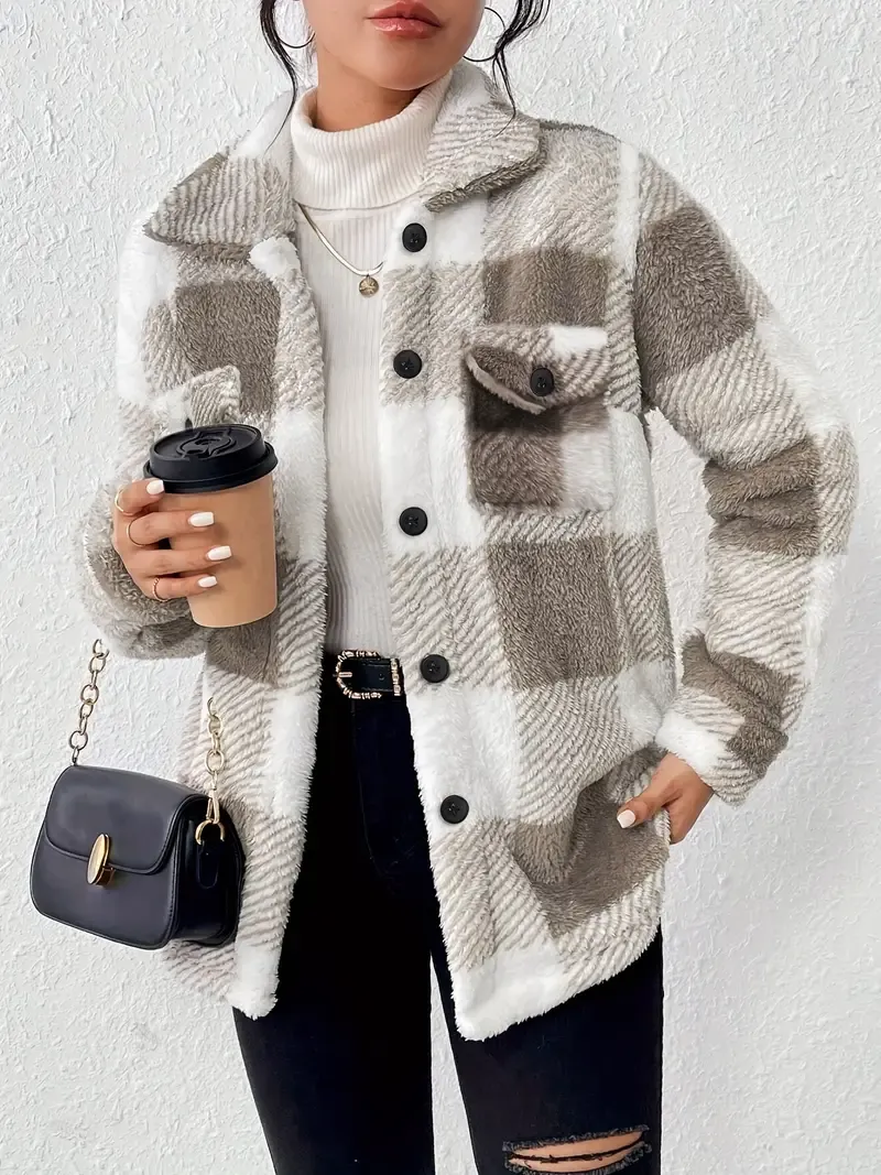 Plush Winter Jacket - & Checkered High Elasticity Coat