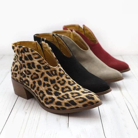 Women Sexy V-cut ankle zipper chunky boots