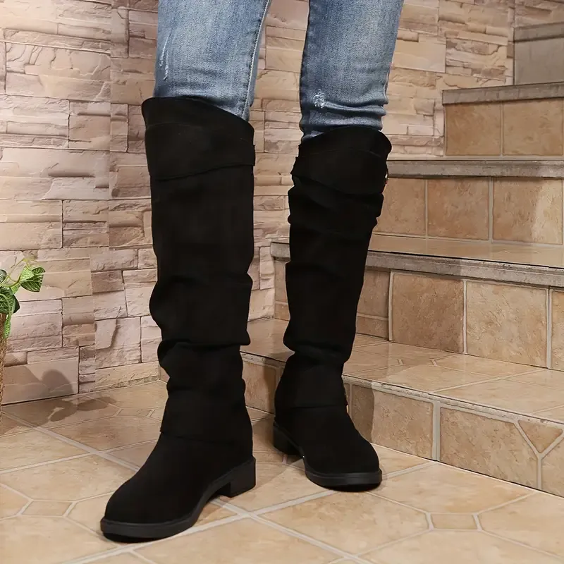 NEW ARRIVAL 50% OFF - Slim-fitting Chunky-heeled Suede Knight Boots
