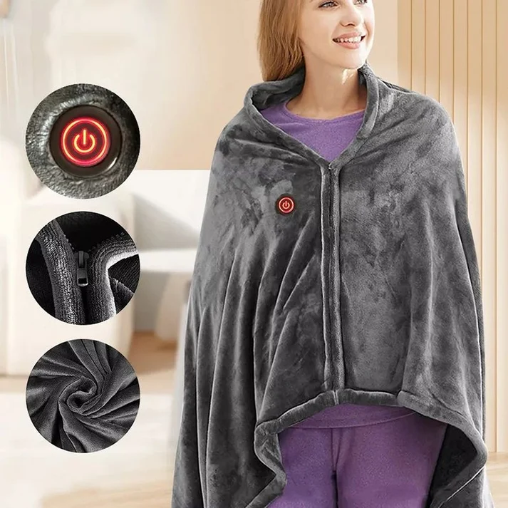 ❄️🧣 Heated Shawl Blanket with Zipper – 60% OFF! Ultra-soft flannel, fast heating 45-65°C, safe carbon fibre – shawl or throw.