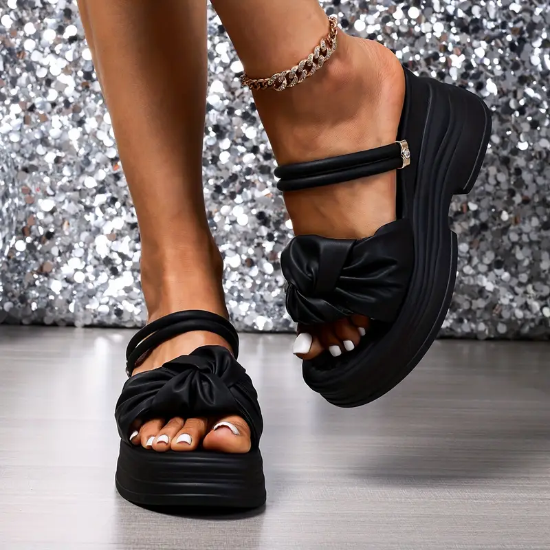 🔥Last Day 70% OFF - Women'S Stylish White Platform Wedge Sandals with Bow Detail