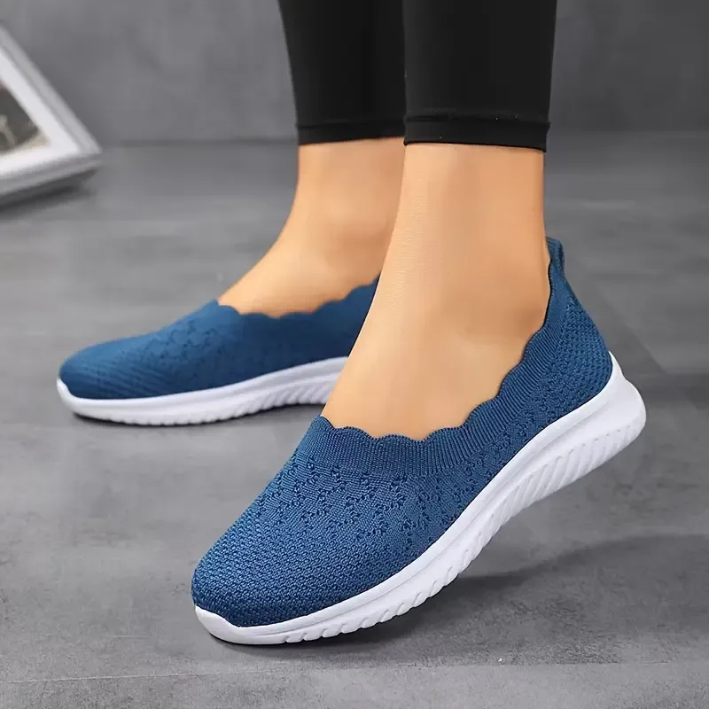 Comfy Solid Color Women's Knit Flat Anti-skid Slip On Casual Walking Shoes