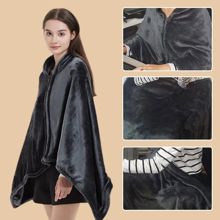 ❄️🧣 Heated Shawl Blanket with Zipper – 60% OFF! Ultra-soft flannel, fast heating 45-65°C, safe carbon fibre – shawl or throw.