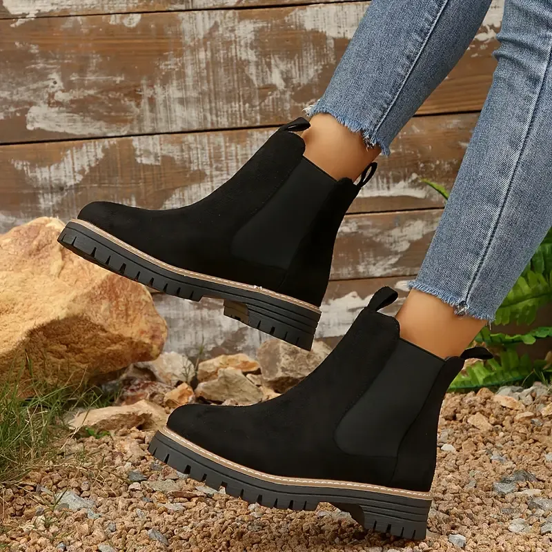 Women's Solid Chunky Low Heel Ankle Boots ( BUY 2 FREE SHIPPING )