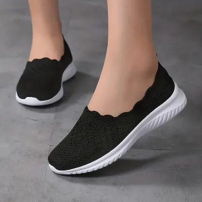 Comfy Solid Color Women's Knit Flat Anti-skid Slip On Casual Walking Shoes