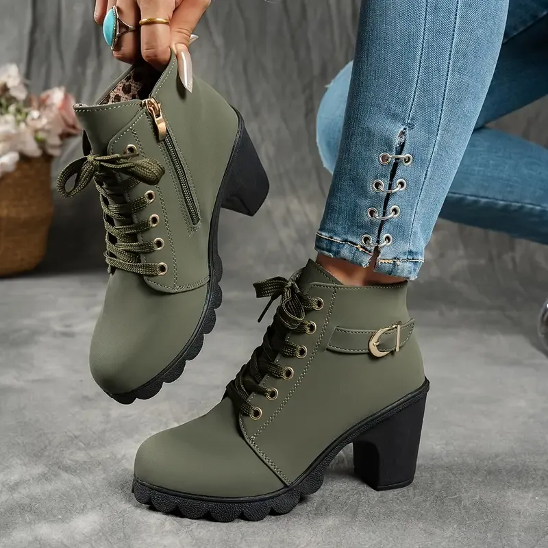 Women's Mid-Heel Ankle Boots with Side Zipper