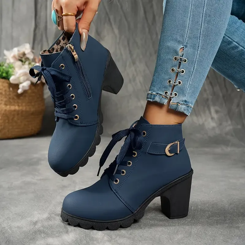 Women's Mid-Heel Ankle Boots with Side Zipper