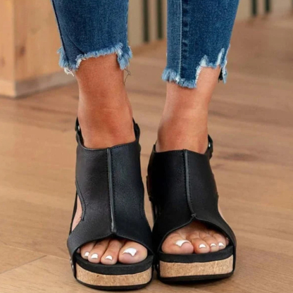 🔥Last Day Promotion 50% OFF - Women's Leather Platform Wedge Orthopedic Sandals