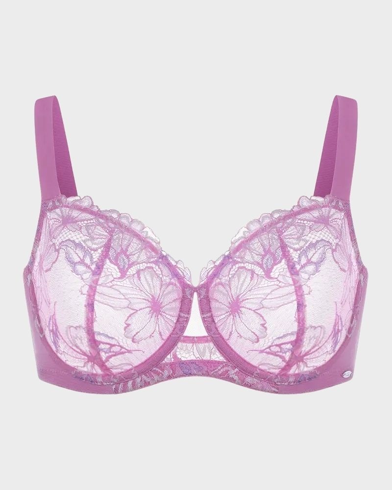 Pay 1 Get 3 - Floral Lace Plus Size Unlined Minimizer Bra