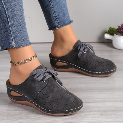 🔥Last Day Promotion 50% OFF - New Women's Sculpted Wedge Heel Thick Leather Shoes