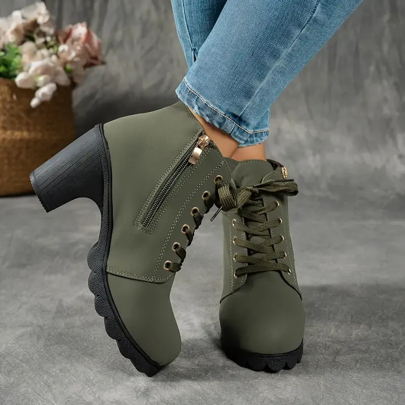 Women's Mid-Heel Ankle Boots with Side Zipper