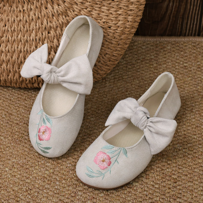 New Embroidered Bow Flat Mary Jane Shoes