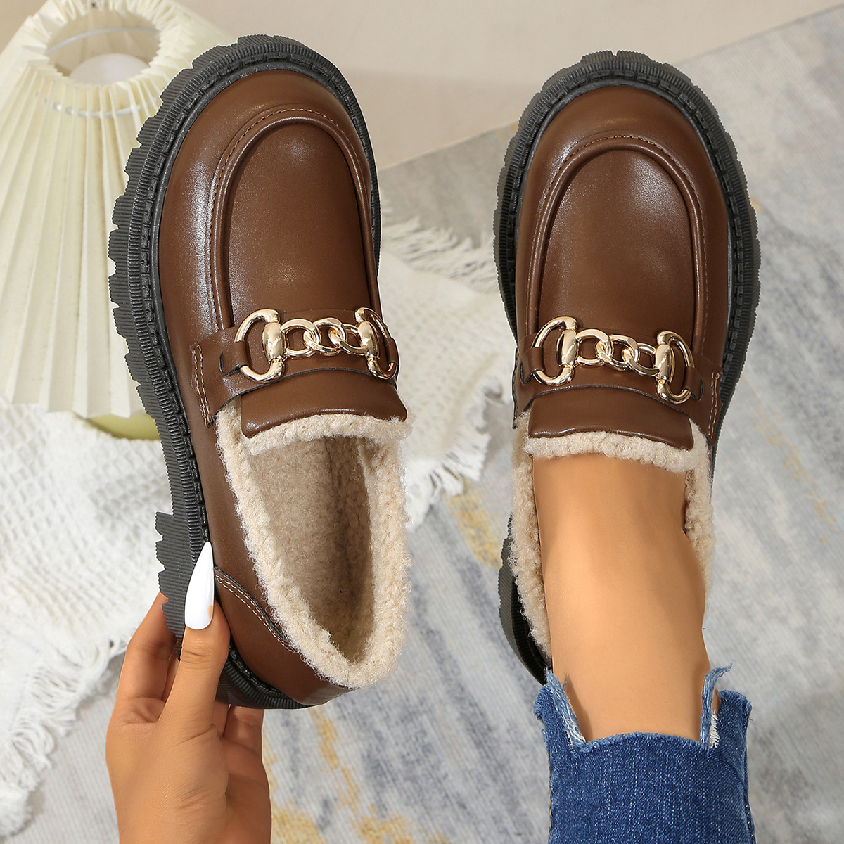 🔥Last Day Promotion 50% OFF - Women's Wool Lining Thick Sole Leather Loafers