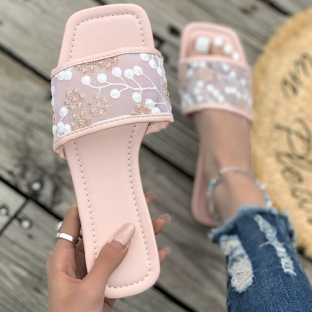 🔥Last Day 70% OFF - Mesh square toe flat sandals