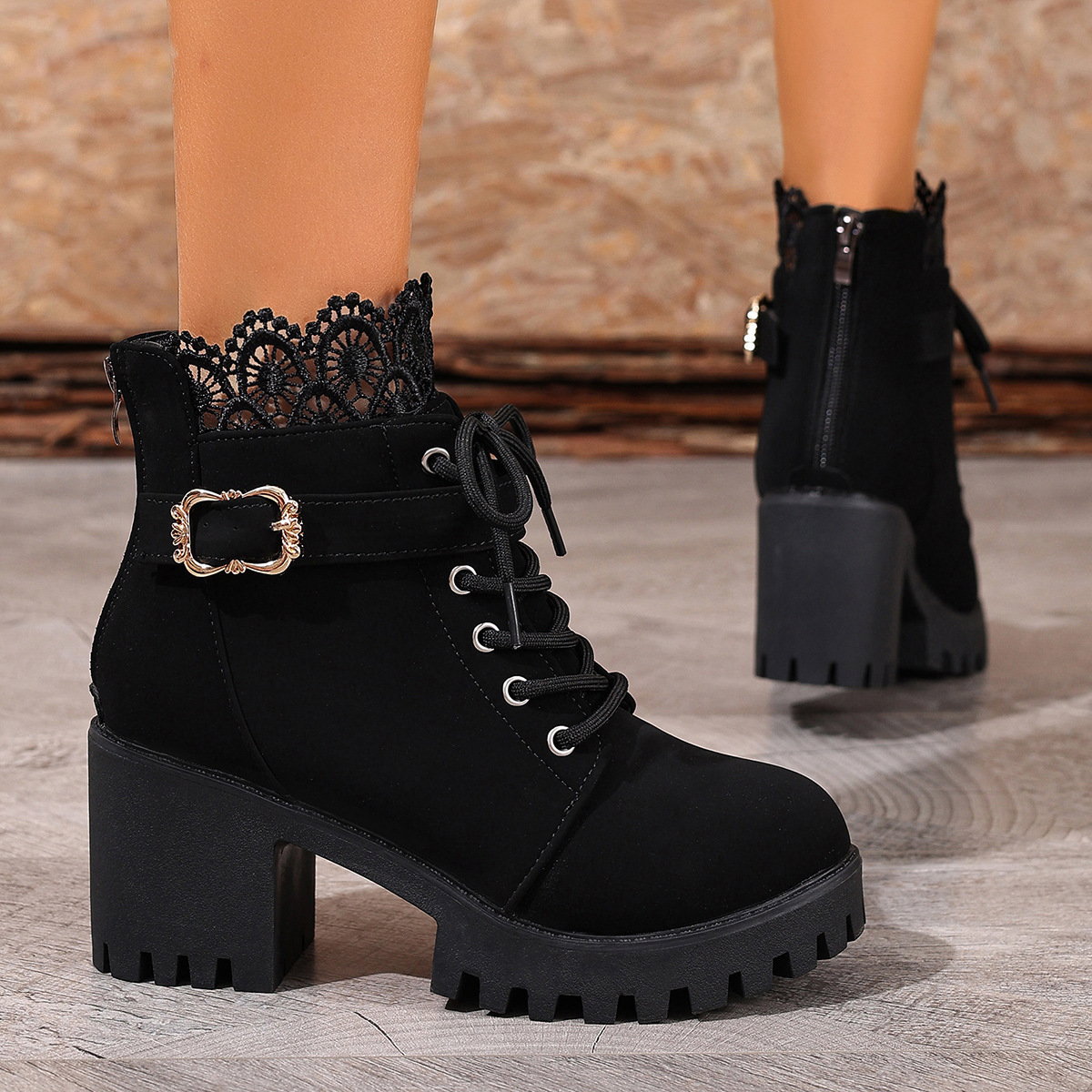 Lace and buckle high-heeled boots ( BUY 2 FREE SHIPPING )