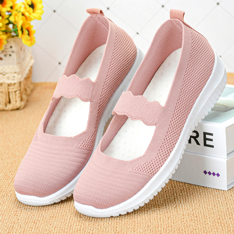 Women's Knit Flat Anti-skid Slip On Walking Shoes