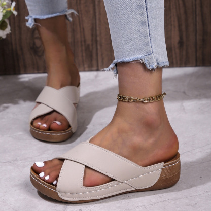 🔥Last Day 60% OFF - Large solid color cross wedge sandals
