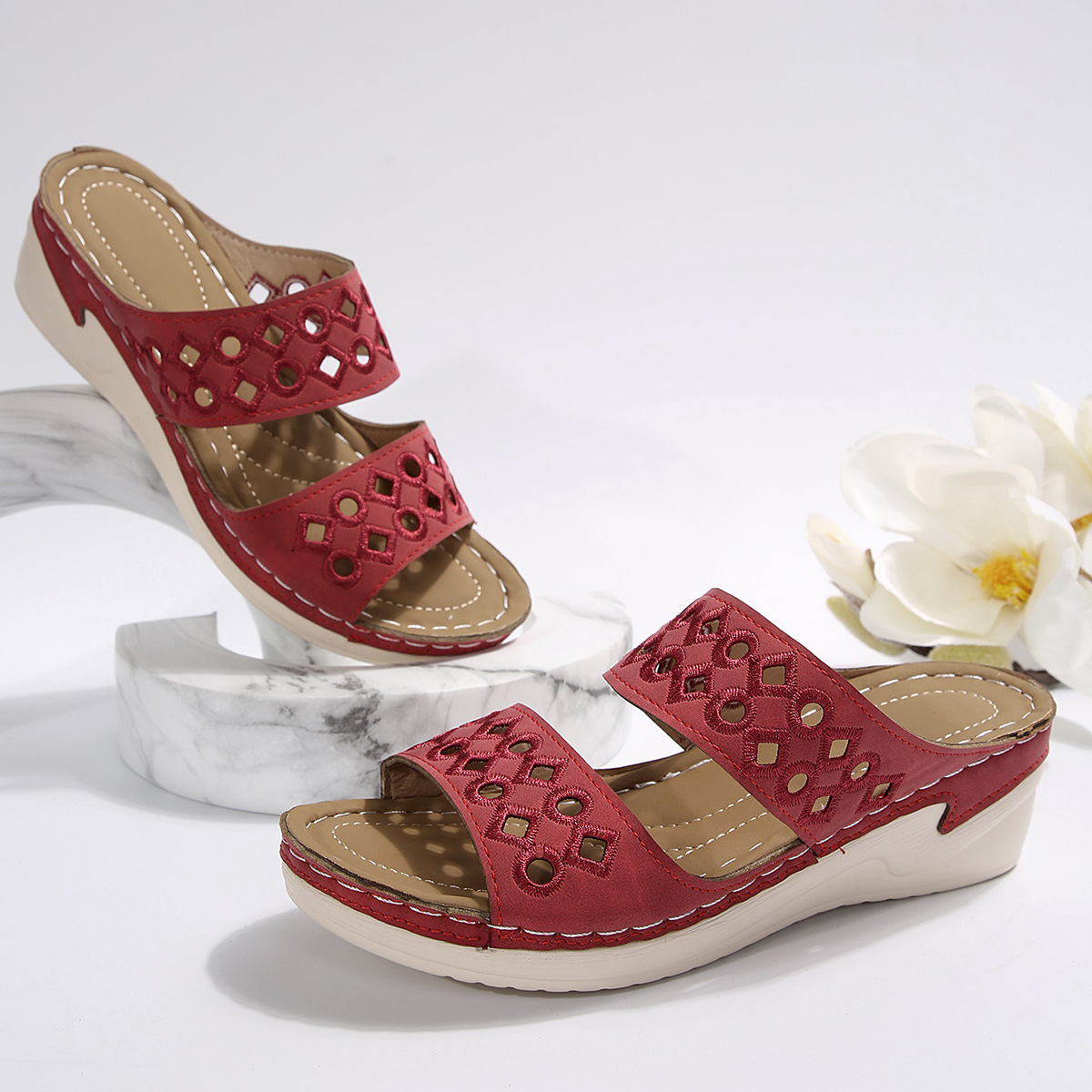 Orthopedic wedge heel platform slippers