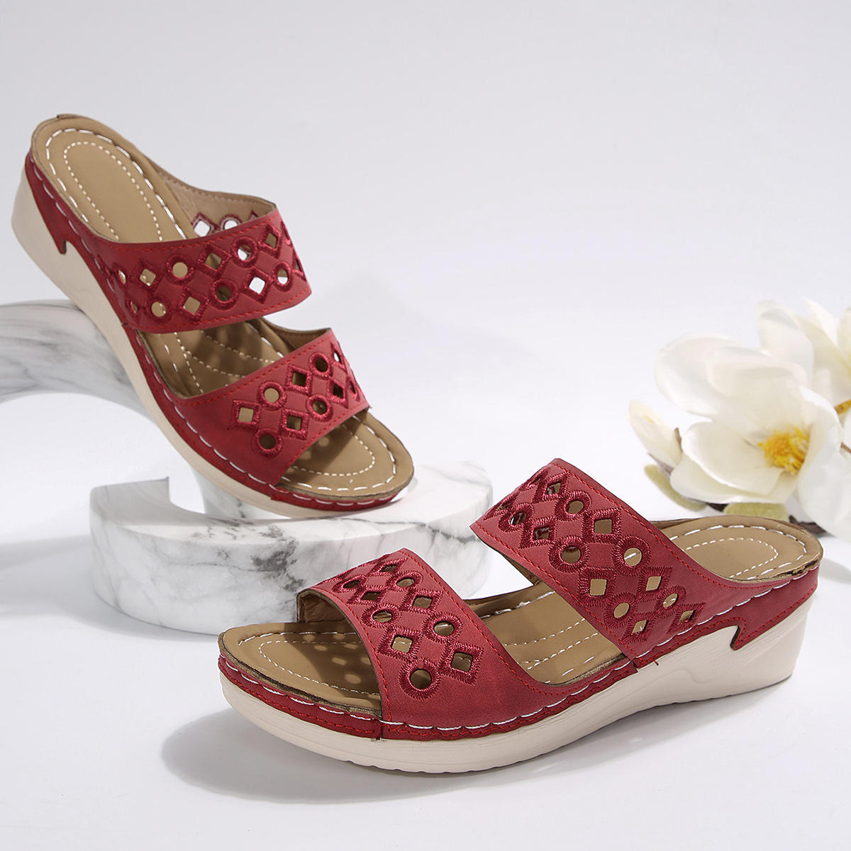Orthopedic wedge heel platform slippers