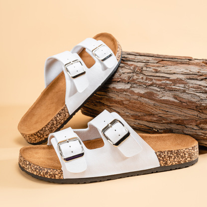 Vintage leather double buckle shoes