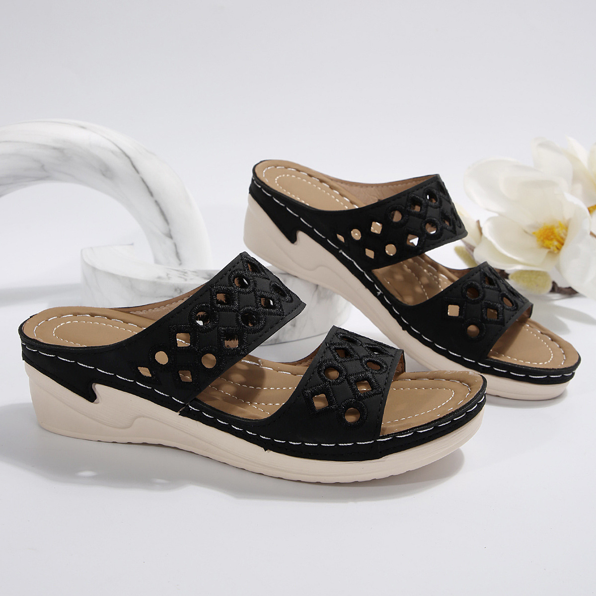 Orthopedic wedge heel platform slippers