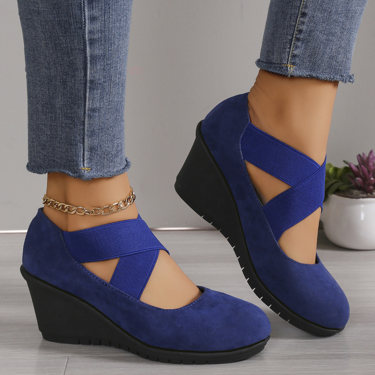 Women'S Elegant Wedge Shoes with Elastic Cross-Strap Closure ( BUY 2 FREE SHIPPING )