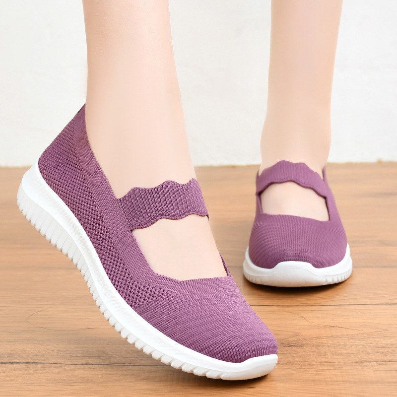 Women's Knit Flat Anti-skid Slip On Walking Shoes
