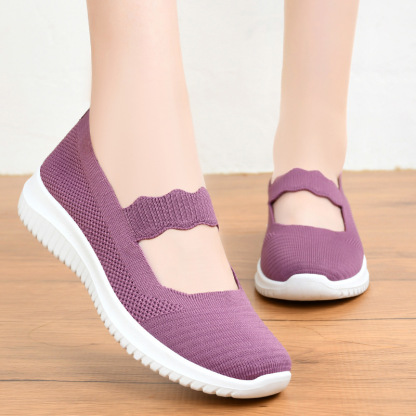 Women's Knit Flat Anti-skid Slip On Walking Shoes