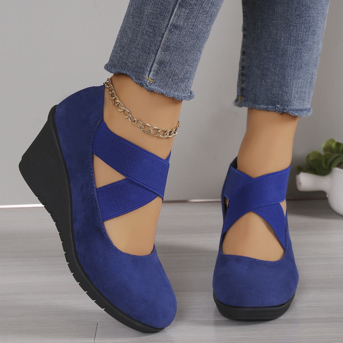 Women'S Elegant Wedge Shoes with Elastic Cross-Strap Closure ( BUY 2 FREE SHIPPING )