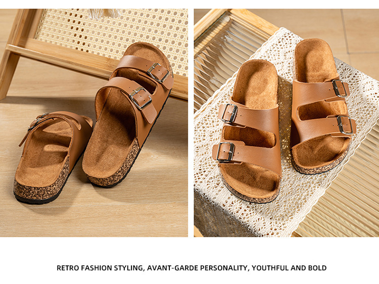 Vintage leather double buckle shoes