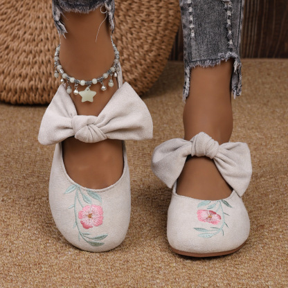New Embroidered Bow Flat Mary Jane Shoes