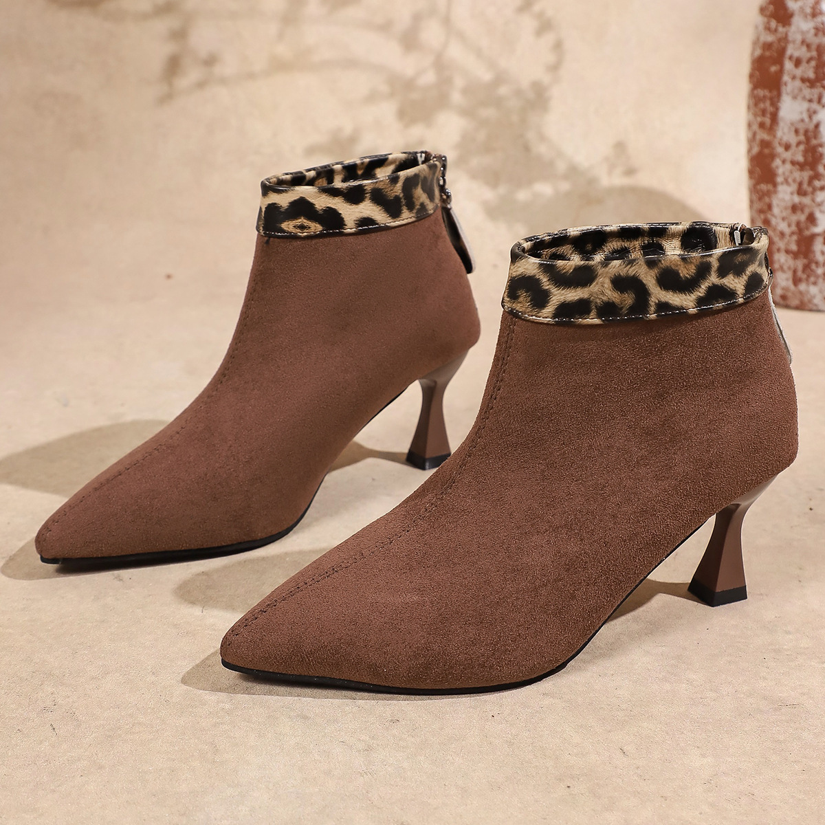 Leopard print stiletto pointed-toe ankle boots ( BUY 2 FREE SHIPPING )