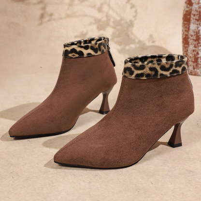 Leopard print stiletto pointed-toe ankle boots ( BUY 2 FREE SHIPPING )