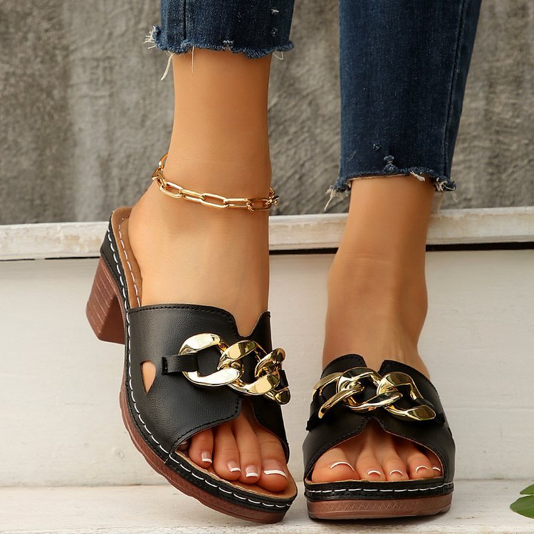 Large size metal buckle high heel slippers ( BUY 2 FREE SHIPPING )