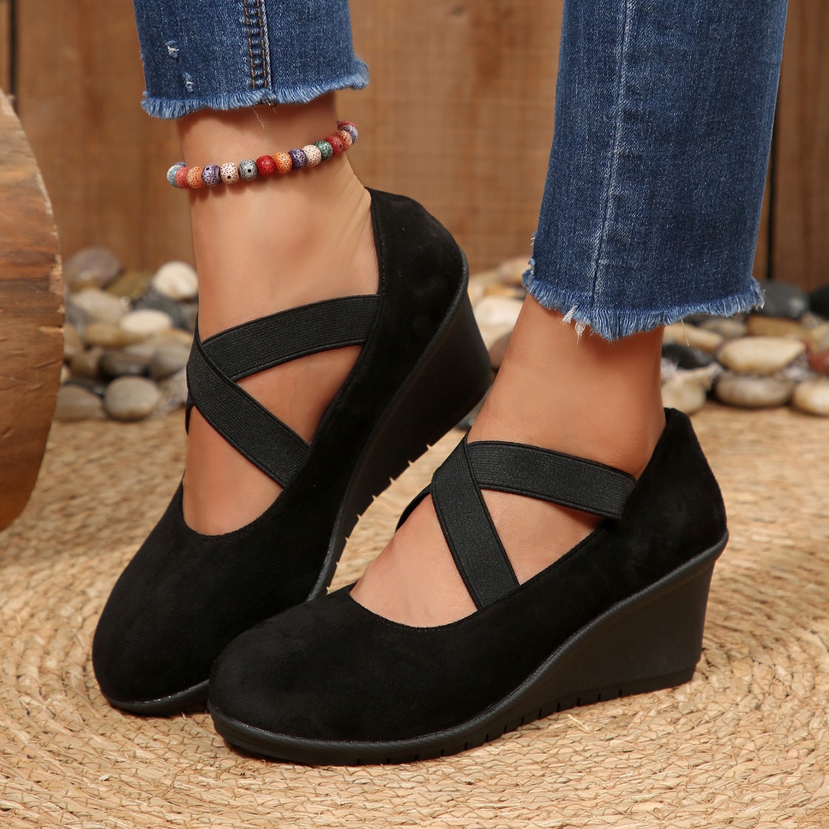 Women'S Elegant Wedge Shoes with Elastic Cross-Strap Closure ( BUY 2 FREE SHIPPING )