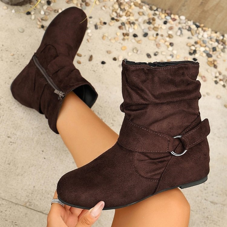 Buckle Flat Ankle Zipper Boots ( BUY 2 FREE SHIPPING )
