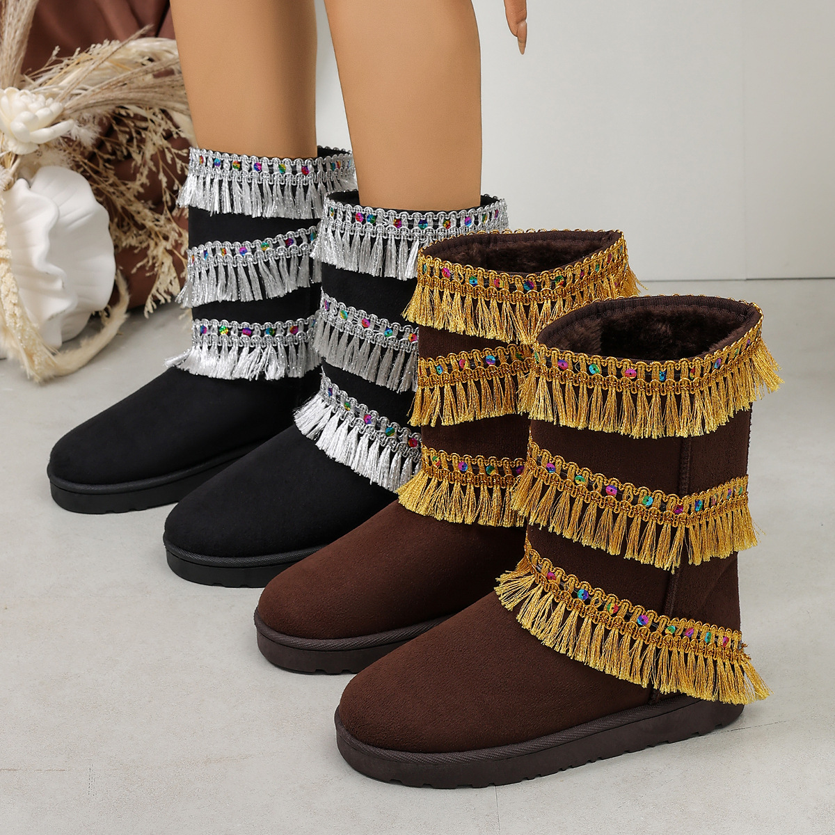 Versatile beaded mid-calf boots ( BUY 2 FREE SHIPPING )