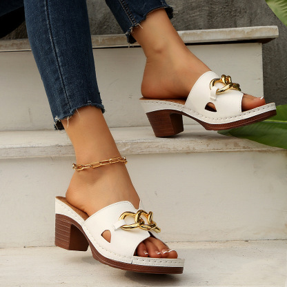 Large size metal buckle high heel slippers ( BUY 2 FREE SHIPPING )