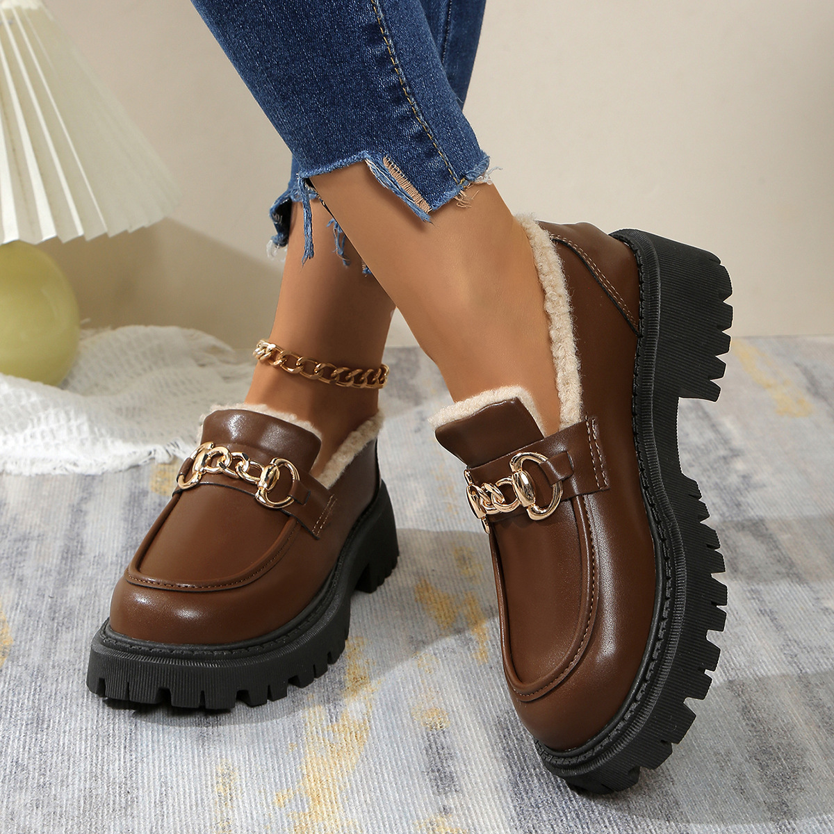 🔥Last Day Promotion 50% OFF - Women's Wool Lining Thick Sole Leather Loafers